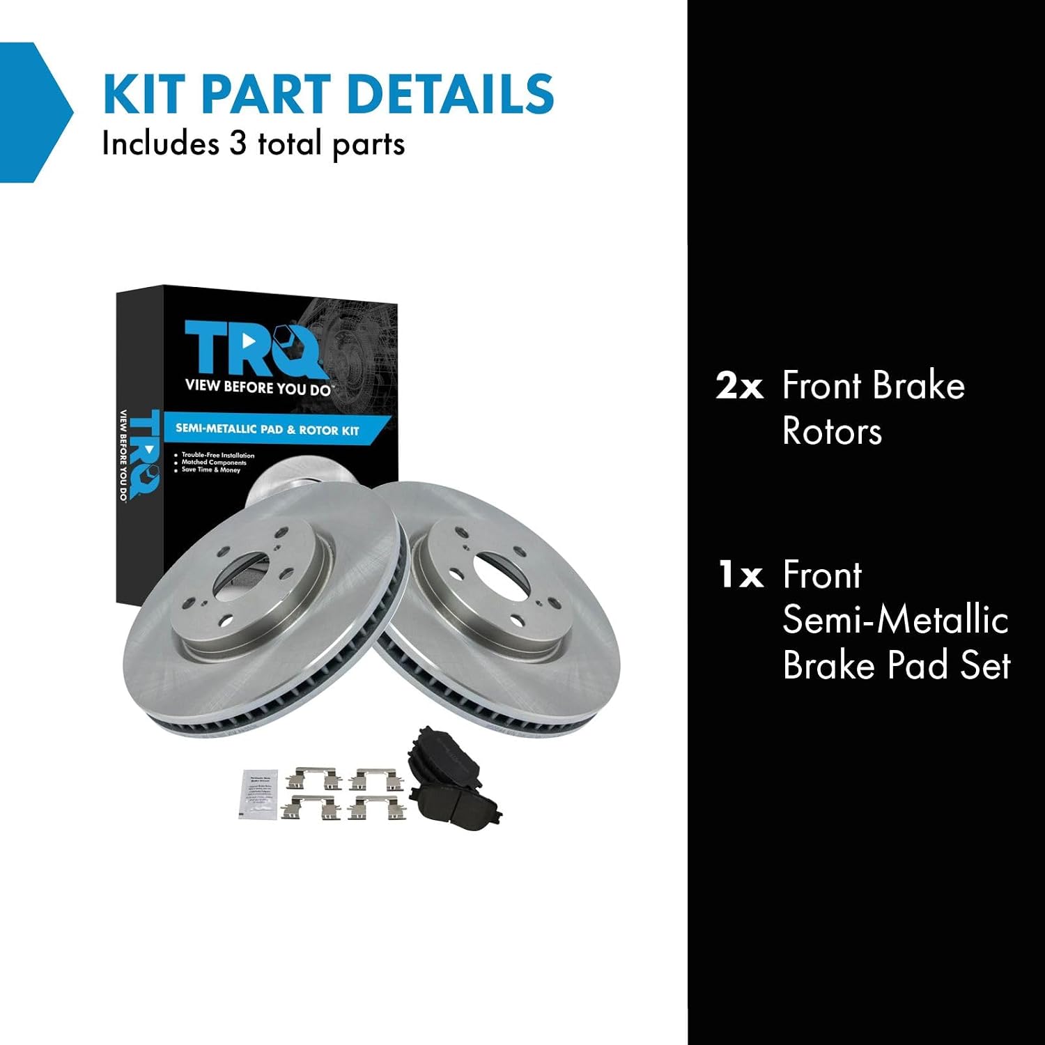 TRQ Front Brake Pad and Rotor Set Semi Metallic Vented Rotors Compatible with 2006 Lexus GS300 2009-2015 IS250