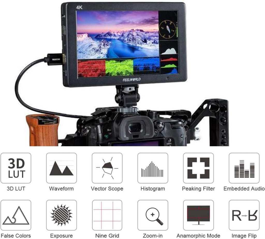 FEELWORLD T7 Plus 7' 3D LUT On-Camera Field Monitor with 4K HDMI Input/Output IPS 1920x1200 Rugged Aluminum Housing