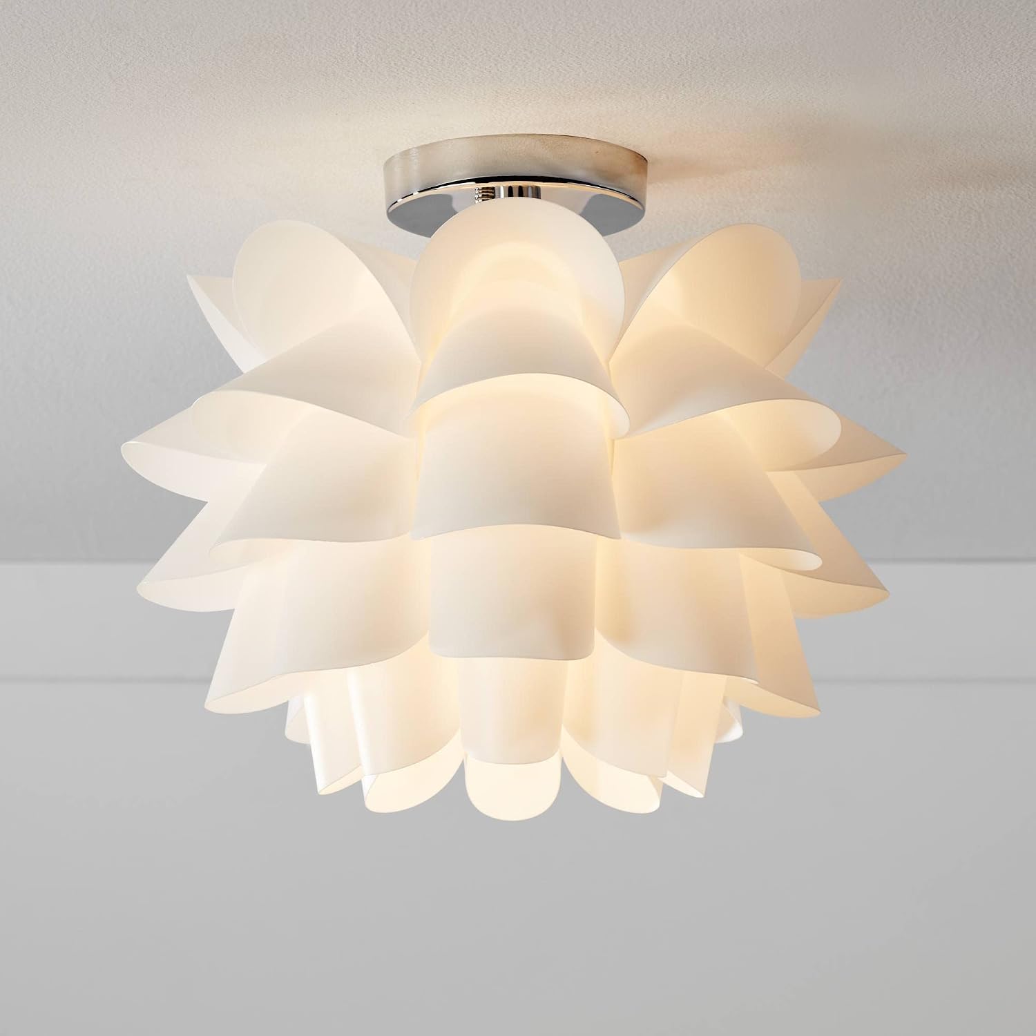Possini Euro Design White Flower Modern Ceiling Light Semi Flush-Mount Fixture 15 3/4' Wide Chrome for Bedroom Kitchen Living Room Hallway Dining Bathroom Schoolhouse House