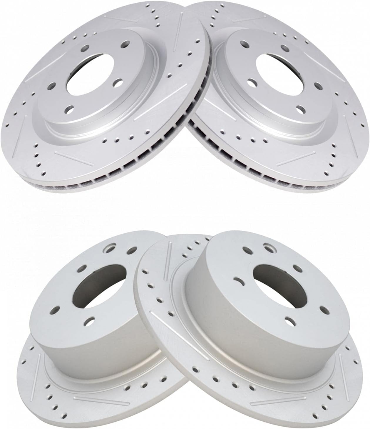 TRQ Performance Front and Rear Brake Rotor Set G Coated Drilled and Slotted Compatible with 2011-2017 Nissan Juke 2017-2019 Nissan Sentra