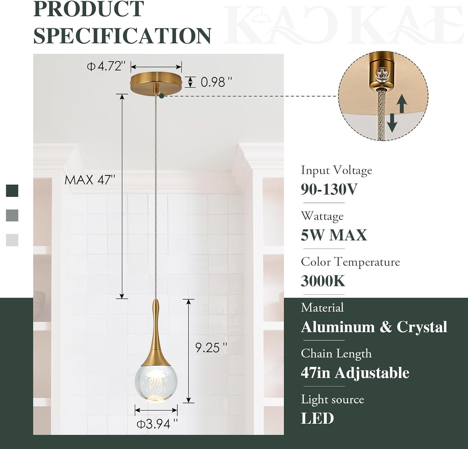 LED Pendant Light Kitchen Island Jellyfish Crystal Pendant Lights Dimmable Gold Modern Hanging Light for Bedroom Bathroom Living Room 3000K Warm White, 3 Pack
