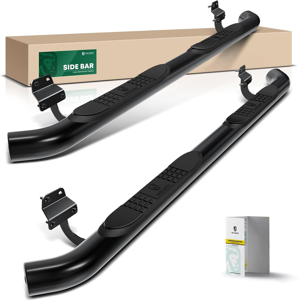 YHTAUTO 3 Inch Running Boards Side Steps Compatible with Ford F-150 2015-2026, Extended Cab, Round Carbon Steel Black Powder, Truck Cab Side Step Rails Off-Road Exterior Accessories, Set of 2