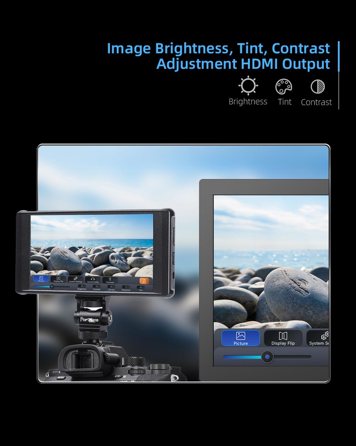 Portkeys PT6 Camera Monitor 5.2' 600nit Touchscreen Field Monitor Vertical Shooting Stretch 3D LUT Output Wide Color Gamut New Peaking RGB Waveform for DSLR with NP-F550 Battery