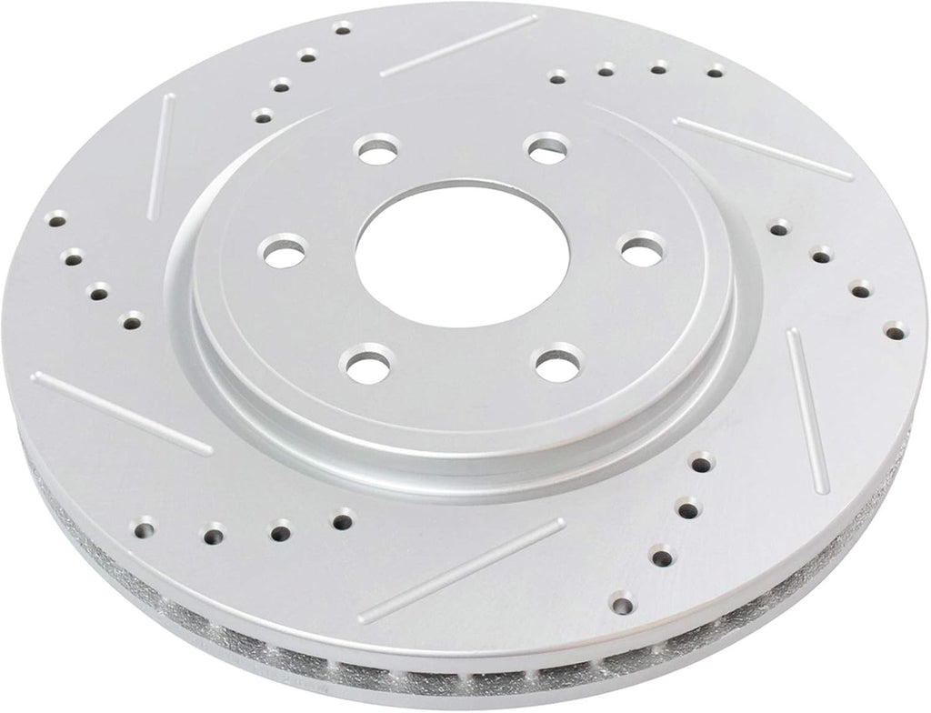 TRQ Performance Front and Rear Brake Rotor Set G Coated Drilled and Slotted Vented Compatible with 2005-2024 Nissan Frontier 2005-2015 Xterra 2009-2012 Suzuki Equator