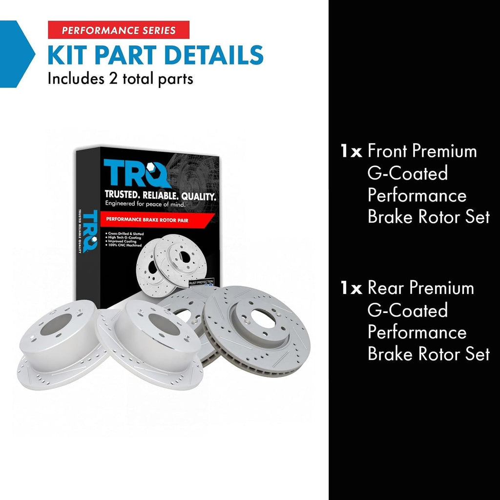 TRQ Performance Front and Rear Brake Rotor Set G Coated Drilled and Slotted Compatible with 2010-2013 Kia Forte Forte Koup