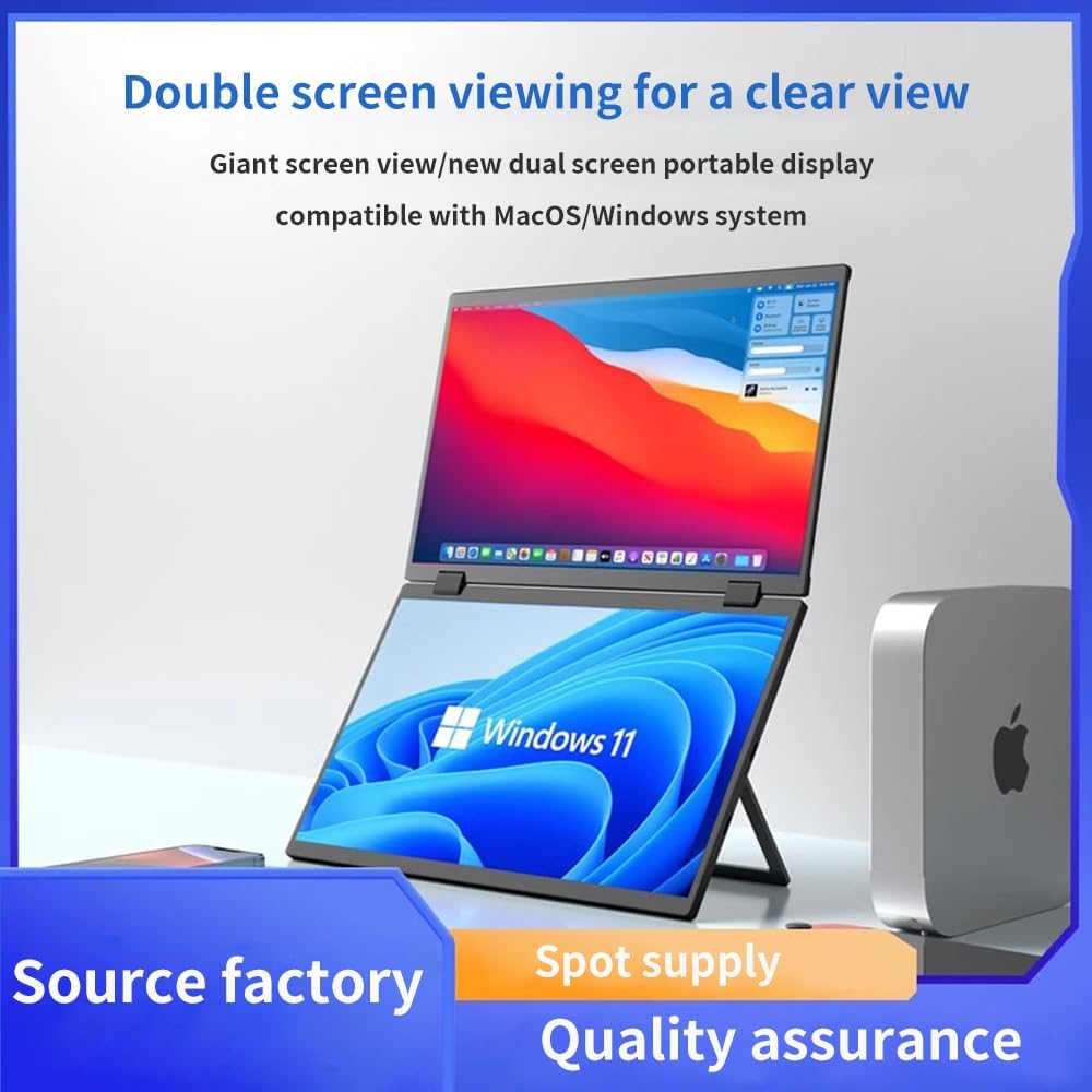 Triple Laptop Screen Extender, 15.6' 1080P FHD IPS Folding Stacked Portable Dual Monitor, USB C Travel Extended Computer Display w/VESA, 180°Rotation, Plug & Play for Laptops (Wins Only)