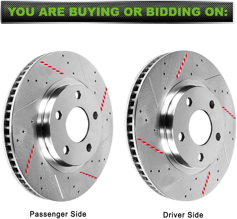 Brake Rotors Kit,LSAILON Front 261.7mm Rear 259.7mm Vented Drilled & Slotted Disc Brake Kit - For 2006-2011 For Honda Civic