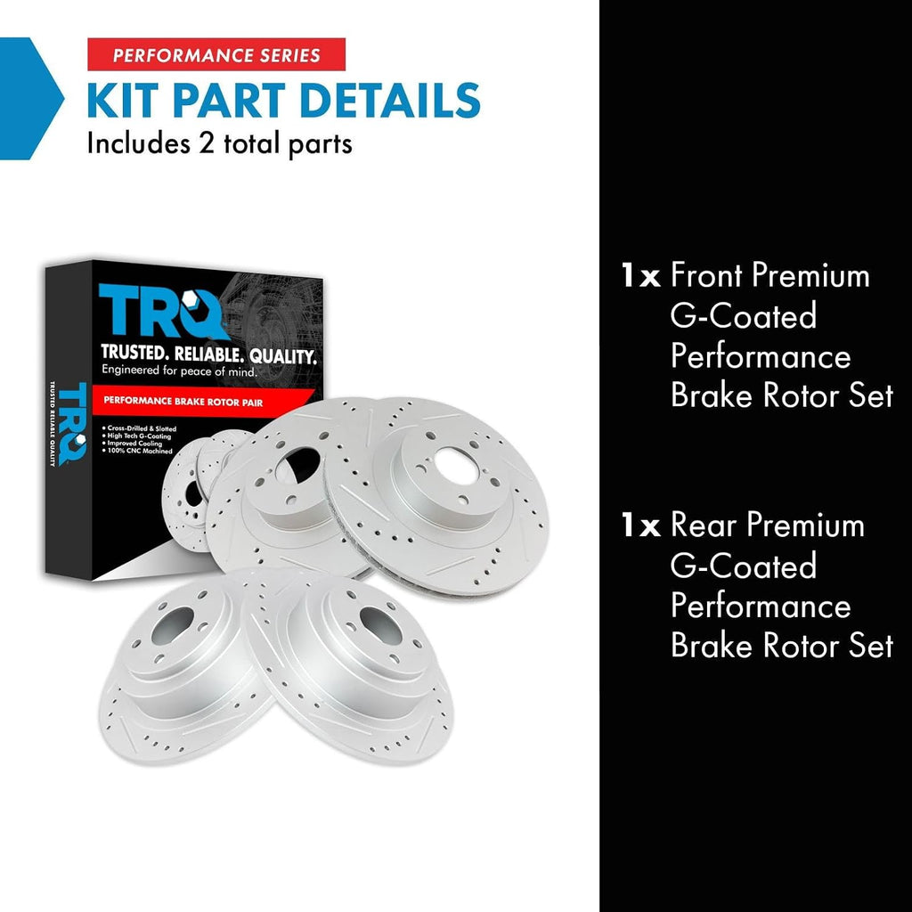 TRQ Performance Front and Rear Brake Rotor Set G Coated Drilled and Slotted Compatible with 2000-2004 Subaru Legacy 2001-2004 Outback 2003-2006 Baja