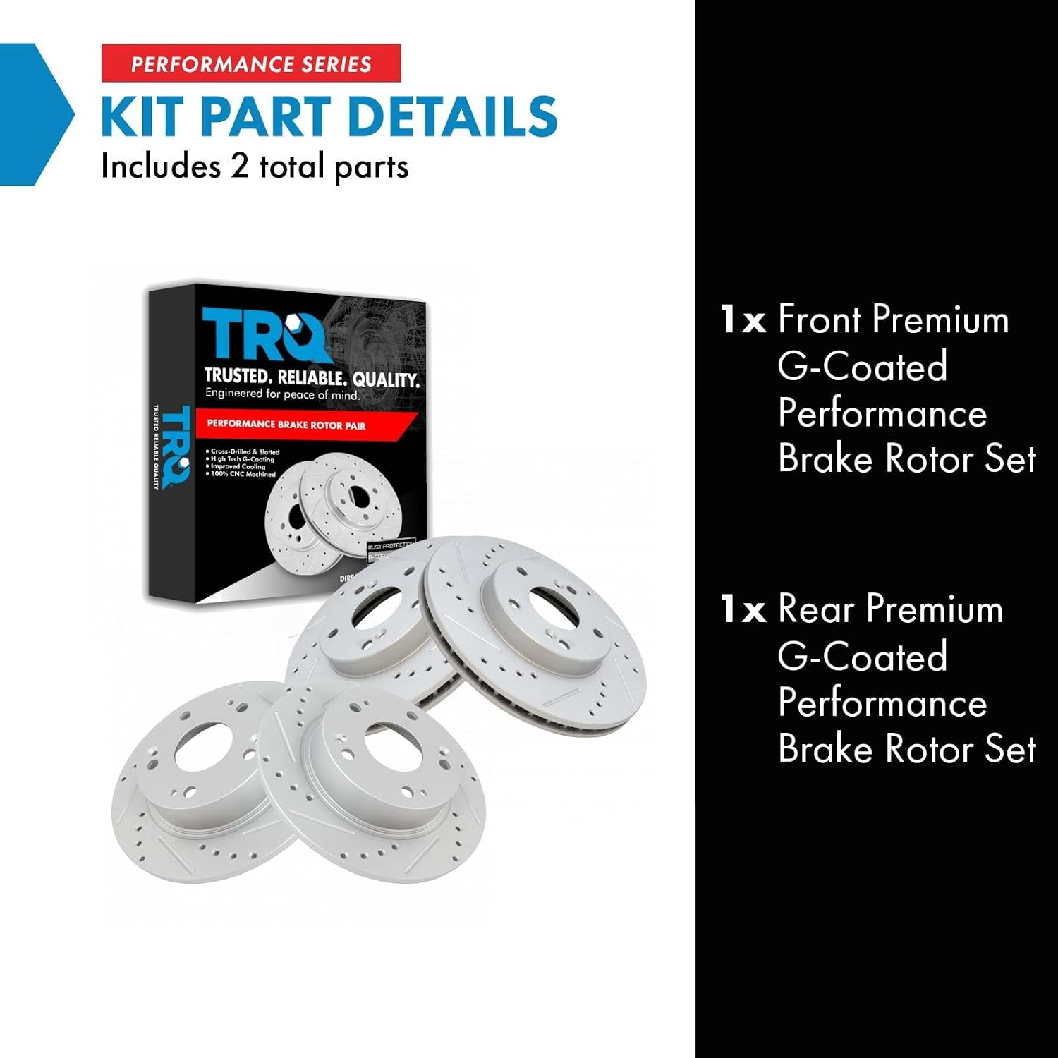 TRQ Brake Rotors Set Performance Premium G-Coated Slotted X Drilled Front & Rear Compatible with 2003-2007 Honda Accord