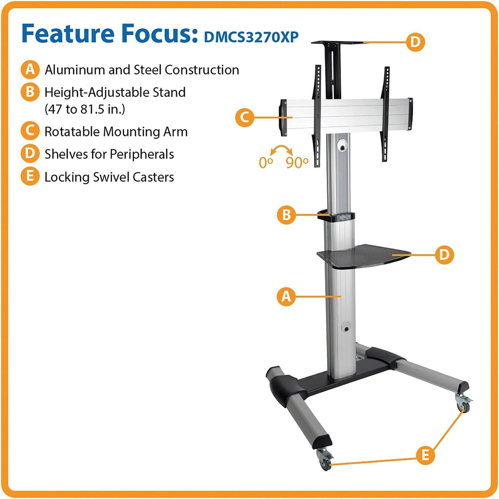 Tripp Lite Mobile TV Monitor Flat-Panel Floor Stand Cart Height-Adjustable LCD 32-70' Display (DMCS3270XP), Black