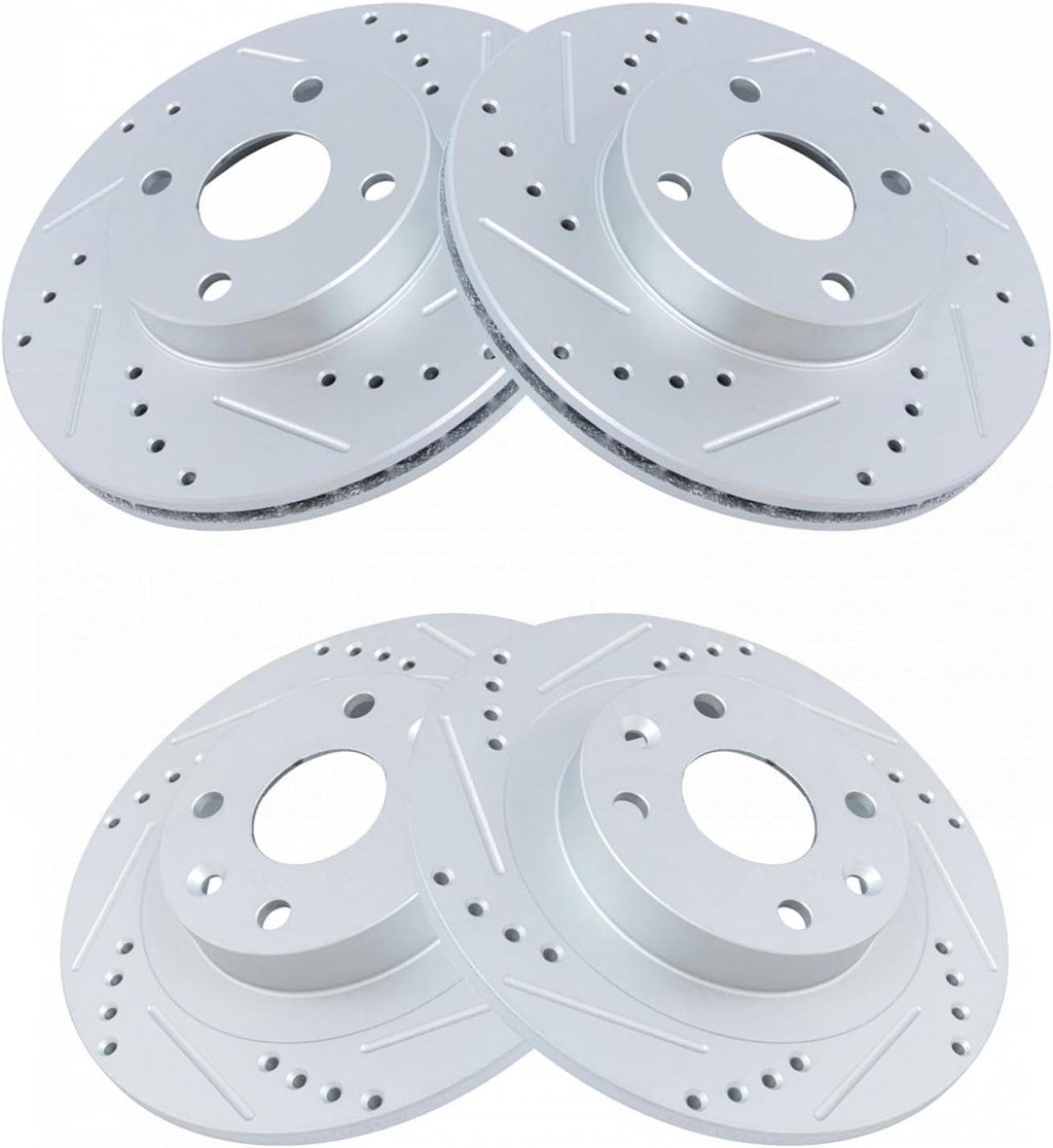 TRQ Performance Front and Rear Brake Rotor Set G Coated Drilled and Slotted Compatible with 1994-2005 Mazda Miata