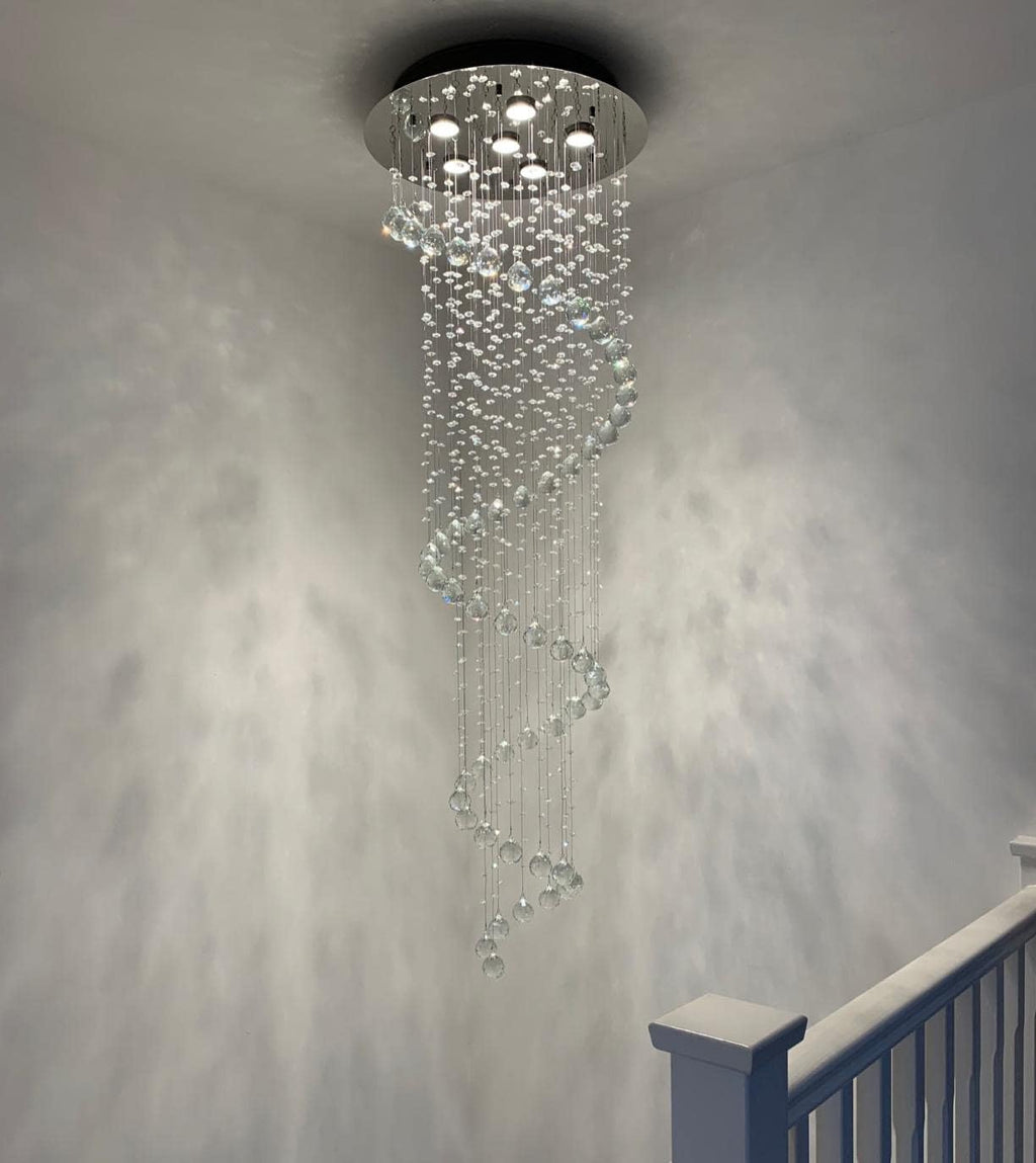 Elegant Spiral Crystal Chandelier Lighting, Clear K9 Crystal Raindrop LED Ceiling Lights Chrome Flush Mount Pendant Light Fixture for Livingroom Dining Room Hallway Stairway Foyer (D20'' H62'')