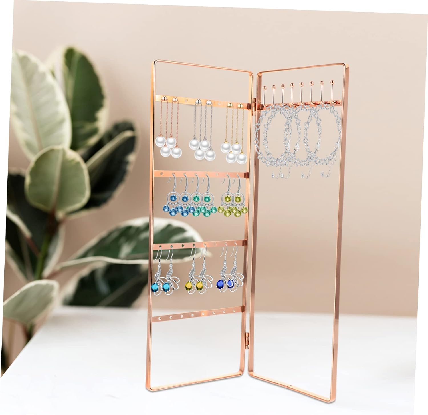 4pcs Wrought Iron Jewelry Stand Delicate Jewelry Stand Ornament Display Stand Monitor Stands Necklaces Display Stand Earring Display Stand Necklace Display Rack Earrings Organizer (Rose Goldx3pcs 28