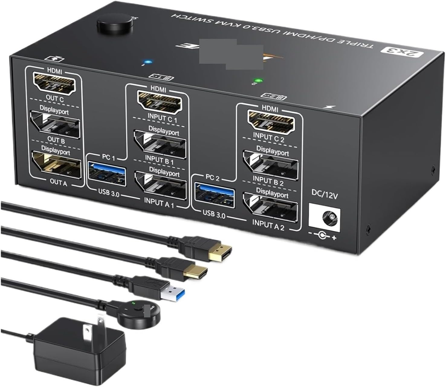 Triple Monitors HDMI KVM Switch,2 Displayport + HDMI USB KVM Switch 8K@60Hz,4K@144Hz 3 Monitors 2 Computers KVM(with US Plug)