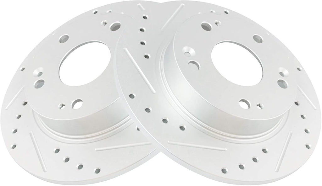 TRQ Performance Front and Rear Brake Rotor Set G Coated Drilled and Slotted Vented Solid Compatible with 2006-2015 Honda Civic 2013-2015 Acura ILX