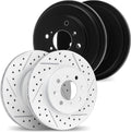 Dynamic Friction Company Front and Rear Brake Rotors and Drum Fits 1993-1996 Honda Civic; 2007-2008 Honda Fit| Drilled Slotted Disc Brake Rotors