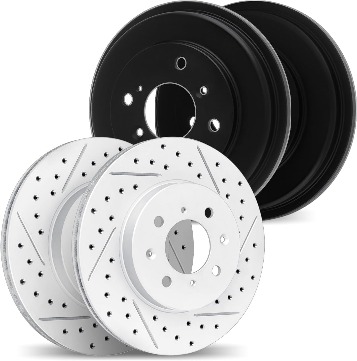 Dynamic Friction Company Front and Rear Brake Rotors and Drum Fits 1993-1996 Honda Civic; 2007-2008 Honda Fit| Drilled Slotted Disc Brake Rotors