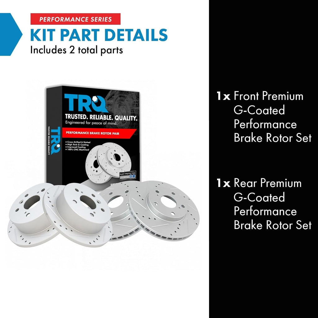 TRQ Front and Rear Performance Brake Rotors Set Premium G-Coated Cross Drilled & Slotted Compatible with 2002-2006 Toyota Camry