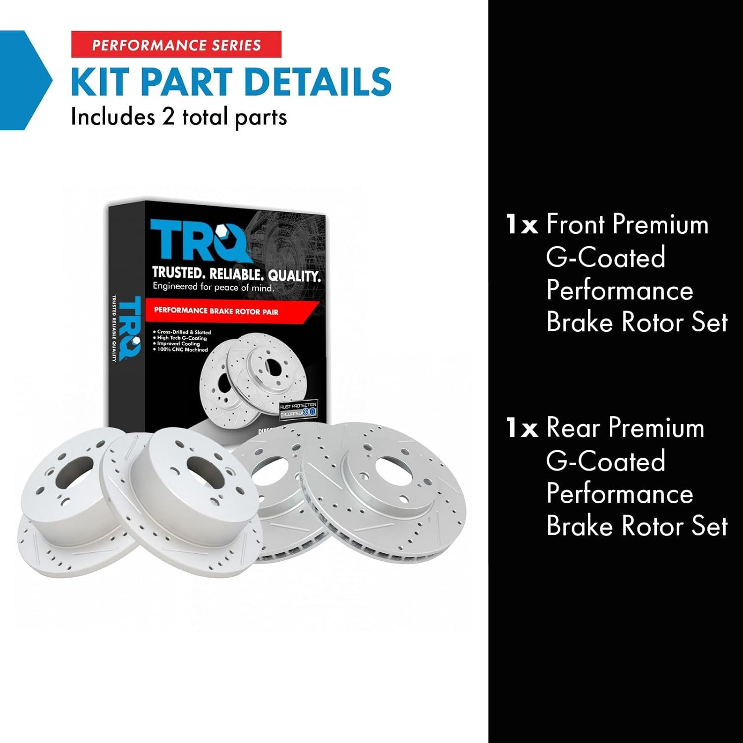 TRQ Front and Rear Performance Brake Rotors Set Premium G-Coated Cross Drilled & Slotted Compatible with 2002-2006 Toyota Camry