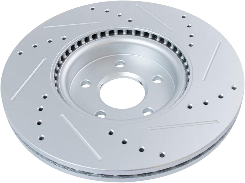 TRQ Performance Front and Rear Brake Rotor Set G Coated Drilled and Slotted Compatible with 2013-2016 Ford Escape 2014-2018 Ford Transit Connect