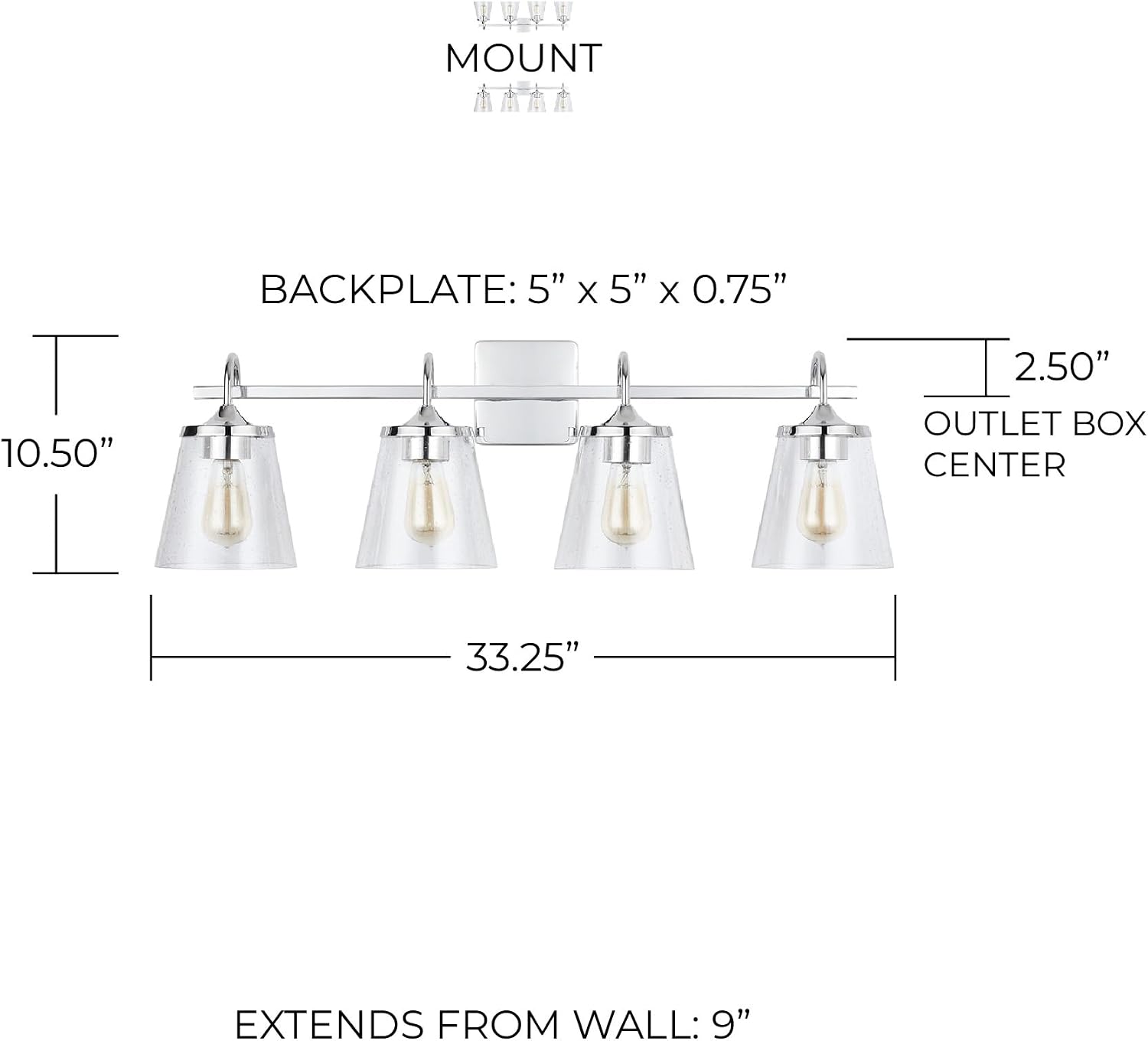 Capital Lighting 139142CH-496 Jayne Clear Seeded Glass Cone Bath Vanity Wall Mount, 4-Light 400 Total Watts, 11' H x 33' W, Chrome