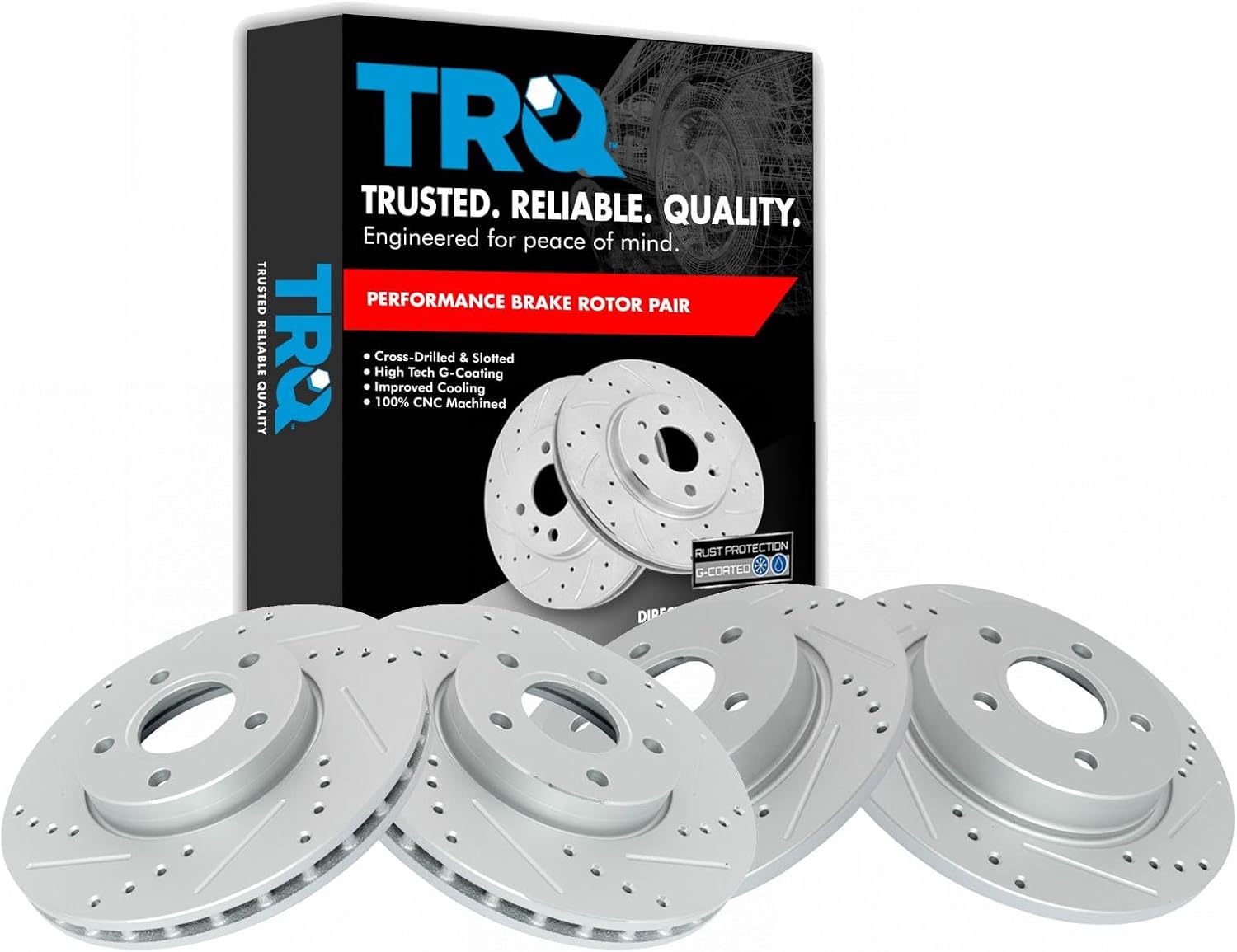 TRQ Performance Front and Rear Brake Rotor Set G Coated Drilled and Slotted Compatible with 2012-2018 Ford Focus