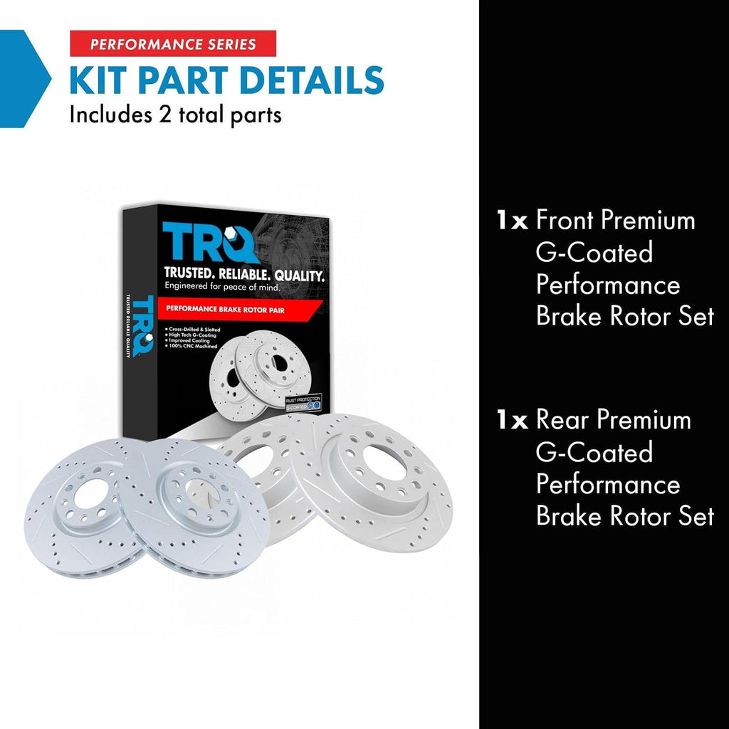 TRQ Performance Front and Rear Brake Rotor Set G Coated Drilled and Slotted Compatible with 2013-2016 Dodge Dart