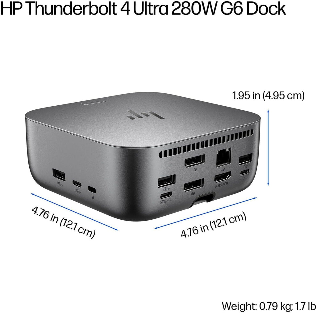 HP Thunderbolt 4 Ultra 280W G6 Dock, 13-in-1 USB-C Docking Station with Max 280W Charging, 4X 4K Displays, 3-Yr Warranty, 7 USB Ports, RJ45, HDMI, 2X DisplayPort for Laptop, Windows, MacOS, ChromeOS