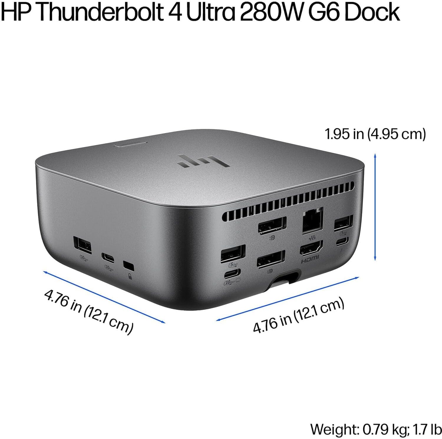 HP Thunderbolt 4 Ultra 280W G6 Dock, 13-in-1 USB-C Docking Station with Max 280W Charging, 4X 4K Displays, 3-Yr Warranty, 7 USB Ports, RJ45, HDMI, 2X DisplayPort for Laptop, Windows, MacOS, ChromeOS