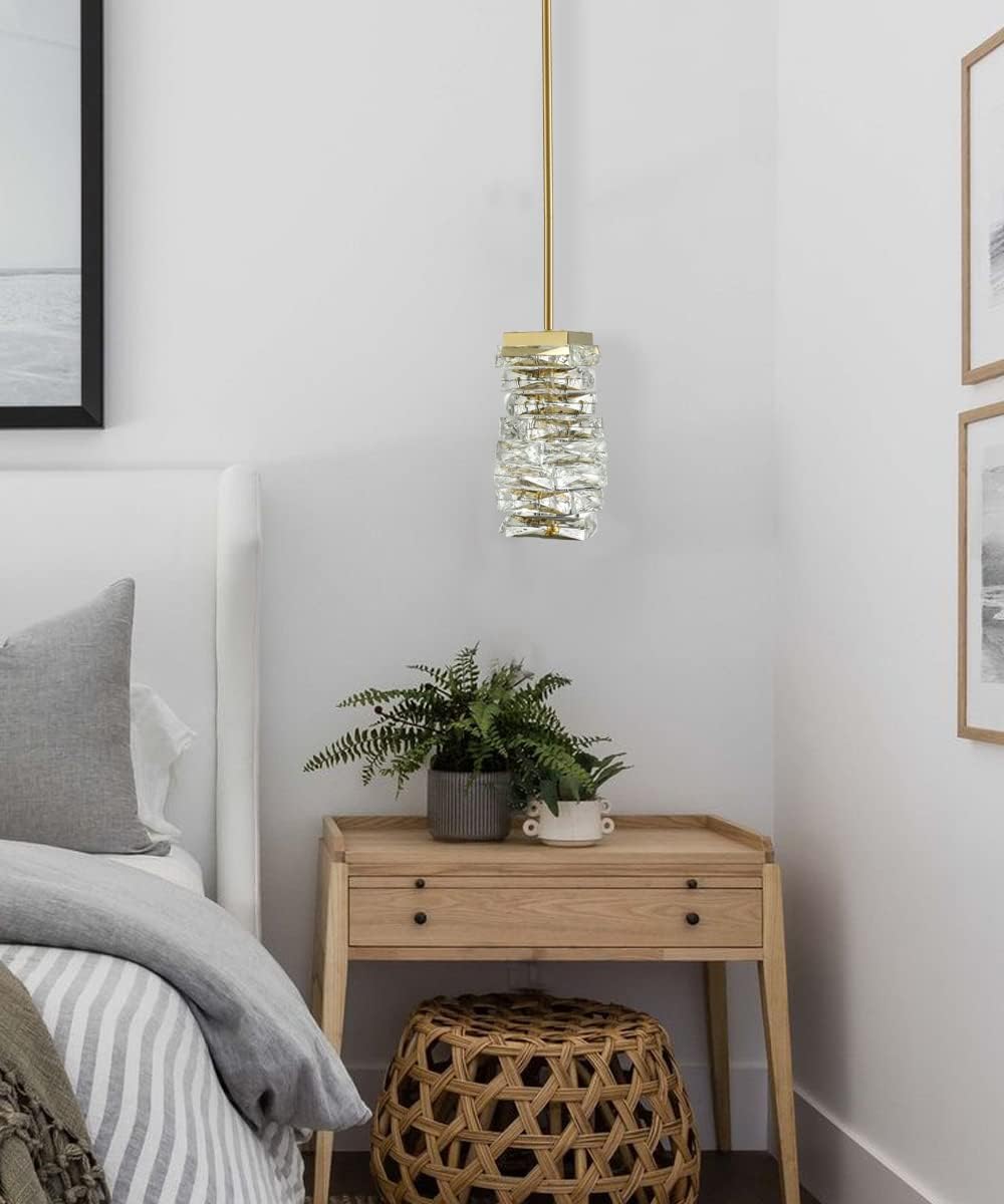 Modern Crystal Pendant Light Gold Pendant Lighting for Kitchen Island LED Rod-Hung Mini Pendant Lights Bathroom, 8W, 4000K, NOT Dimmable