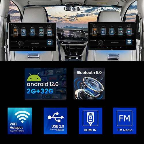 10.1 Inch Android 12 Car Headrest TV Monitor for Car Back Seat Entertainment System with WiFi, Touch Screen, Bluetooth, USB/Hdmi in /2pcs Monitor