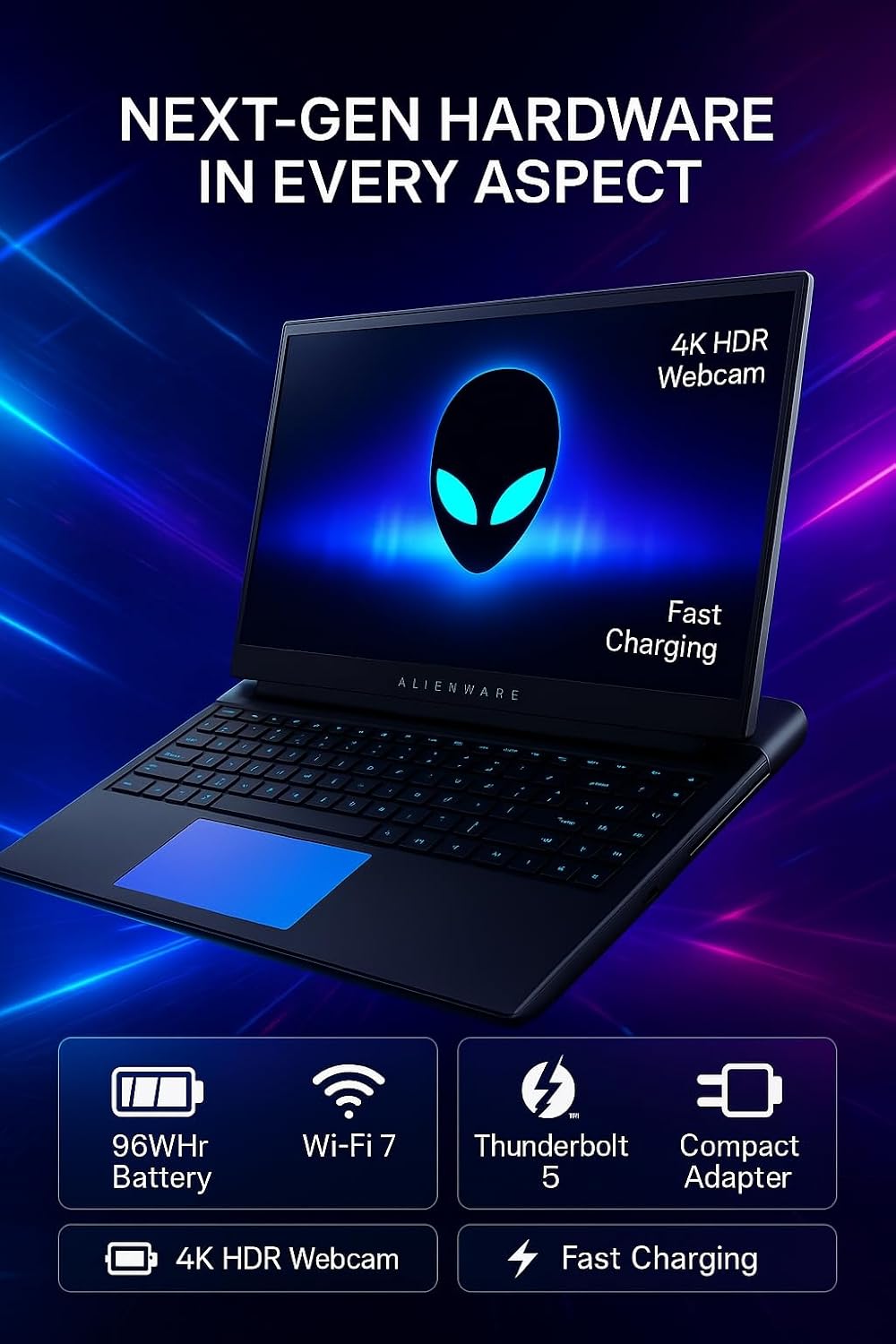 Alienware 18 Area-51(2025) Gaming Laptop - NVIDIA RTX 5080(16GB GDDR7), Intel Ultra 9 275HX(Up to 5.4GHz), 18' 300Hz 2.5 K Display, Backlit KB, 4K Camera, Win 11 Pro, Office Pro(32GB DDR5, 1TB SSD)