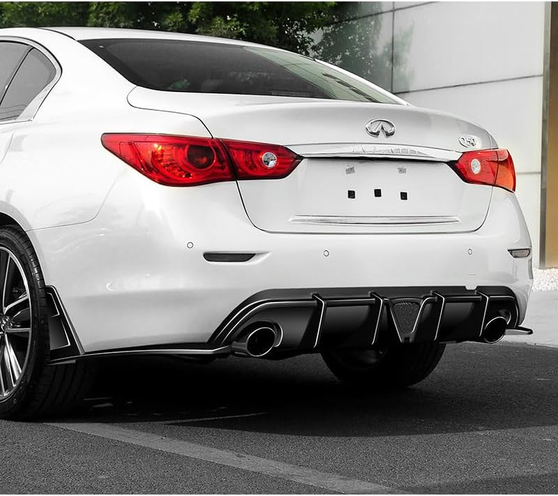 Stay-Tuned Rear Bumper Diffuser Spoiler Lip W/LED Brake Light Compatible with 2014-2017 Infiniti Q50, Auto Body Kit Replacement Parts, Car Mods Exterior Accessories (Painted Black/Smoke LED)