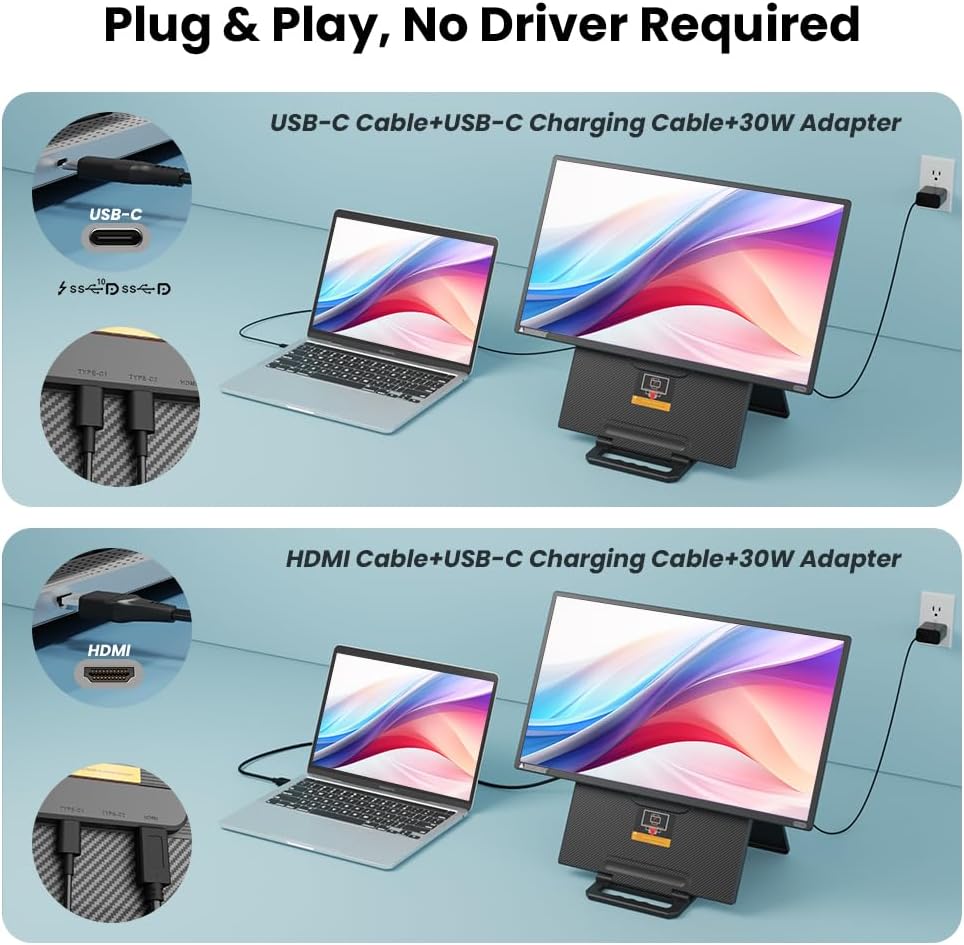 Hyangin Used Like New 24-inch Large Portable Monitor for Laptop, 2026 Upgraded 1080P FHD 100Hz Portable Screen,125% sRGB IPS Portable Second Monitor with Adjustable Stand for Laptop, MacBook, Phones