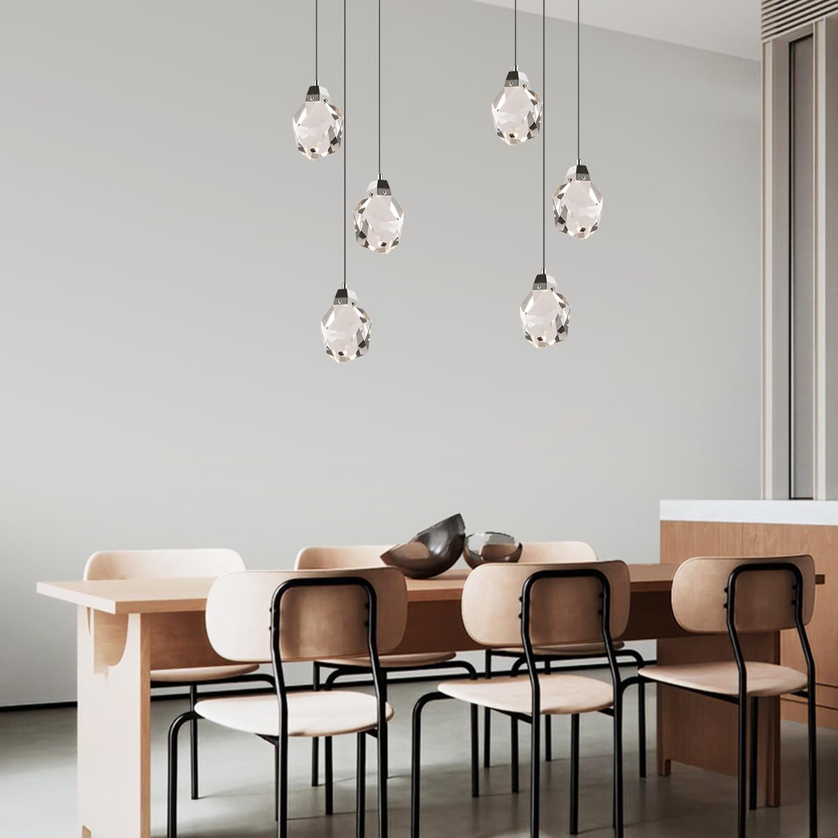 3 Lights Pendant Light Fixture, Cluster Crystal Pendant Lighting Chrome, Modern Dimmable Triple Pendant Chandelier for Kitchen Island, Dining Room