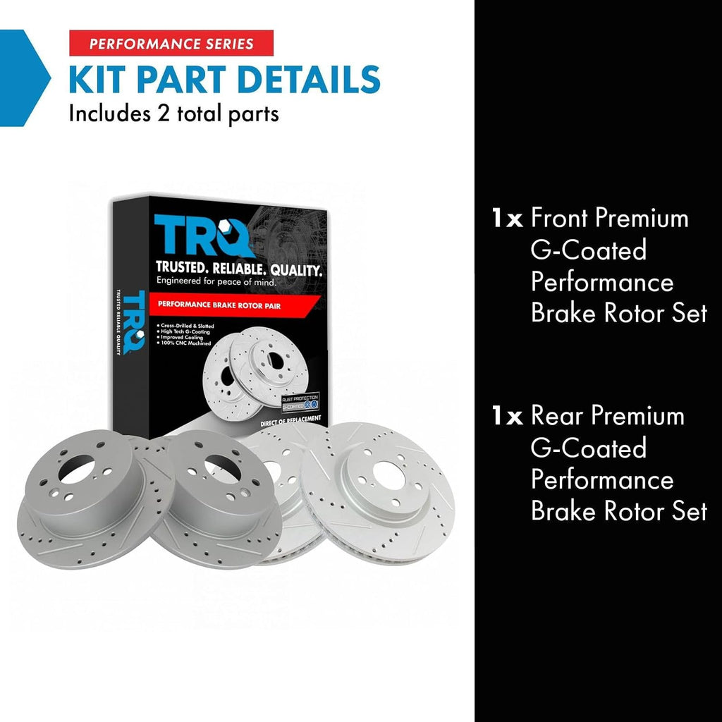 TRQ Performance Front and Rear Brake Rotor Set G Coated Drilled and Slotted Compatible with 2007-2012 Lexus ES350 2008-2012 Toyota Avalon 2007-2011 Camry