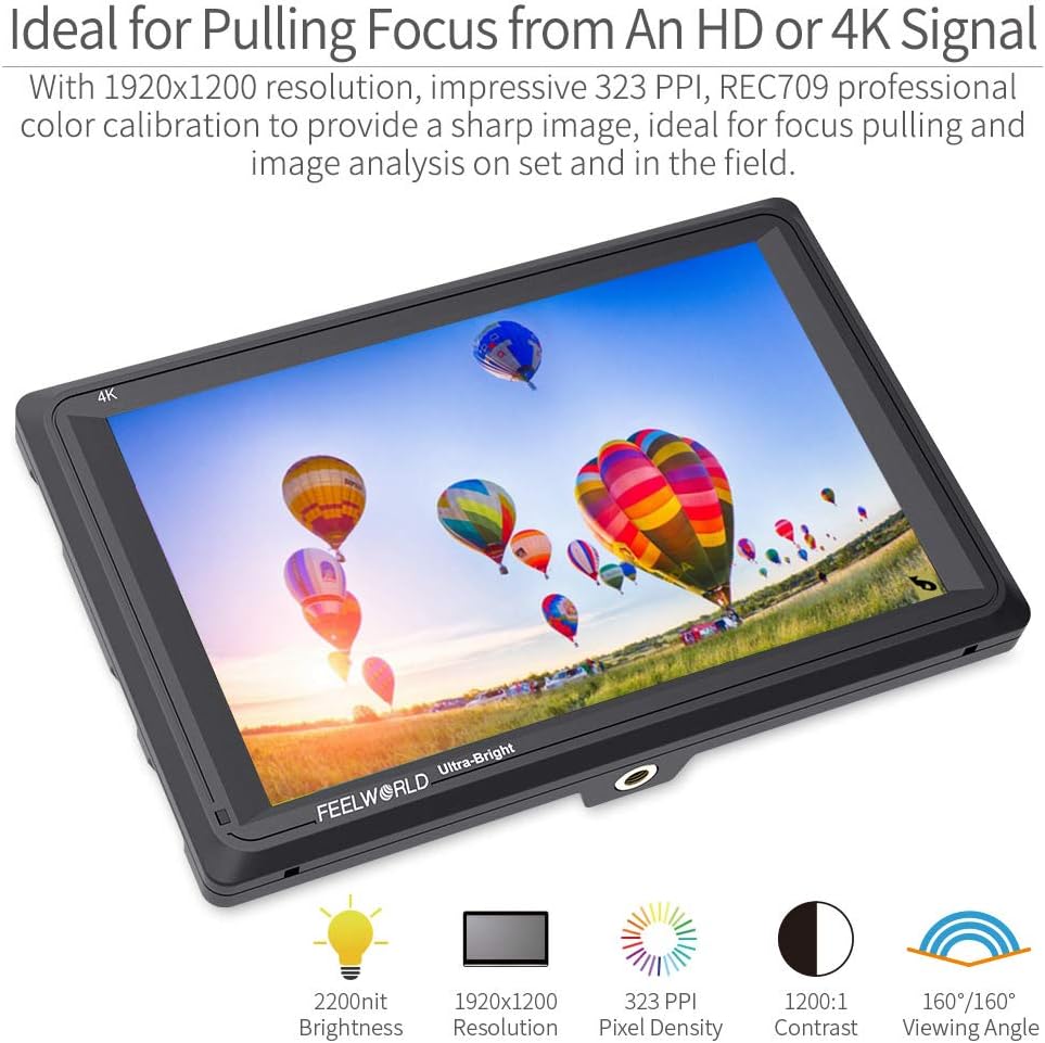 FEELWORLD FW279 7 Inch Ultra Bright 2200nit Daylight Viewable Full HD 1920x1200 IPS Panel DSLR On Camera Field Monitor 4K HDMI Input/Output Video Assist Peaking Focus