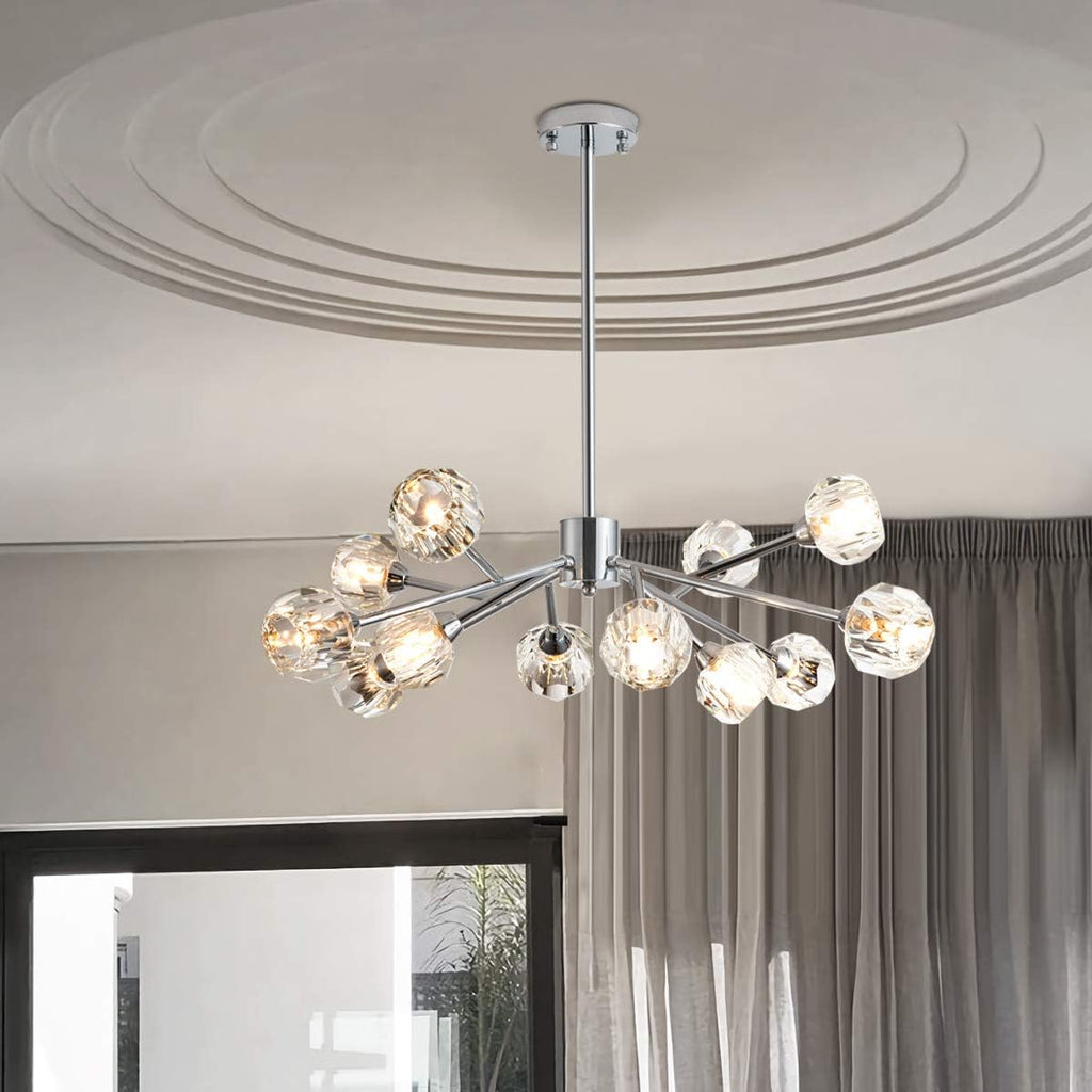 Weesalife Sputnik Chandeliers for Dining Room Light Fixture Over Table, Modern Crystal Chandeliers, 12 Lights Chrome Lighting Fixtures for Living Room Bedroom Kitchen Island Bar