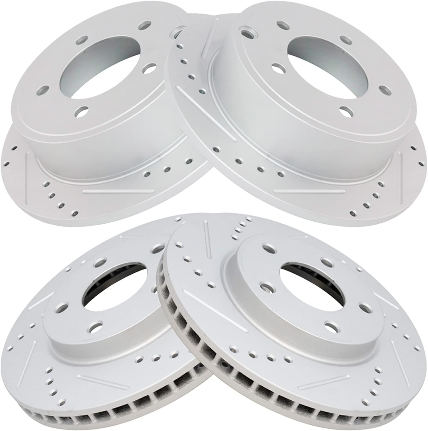 TRQ Performance Front Rear Brake Rotor Set Drilled Slotted G Coated Compatible with 2007 Dodge Caliber 2008-2017 Mitsubishi Lancer