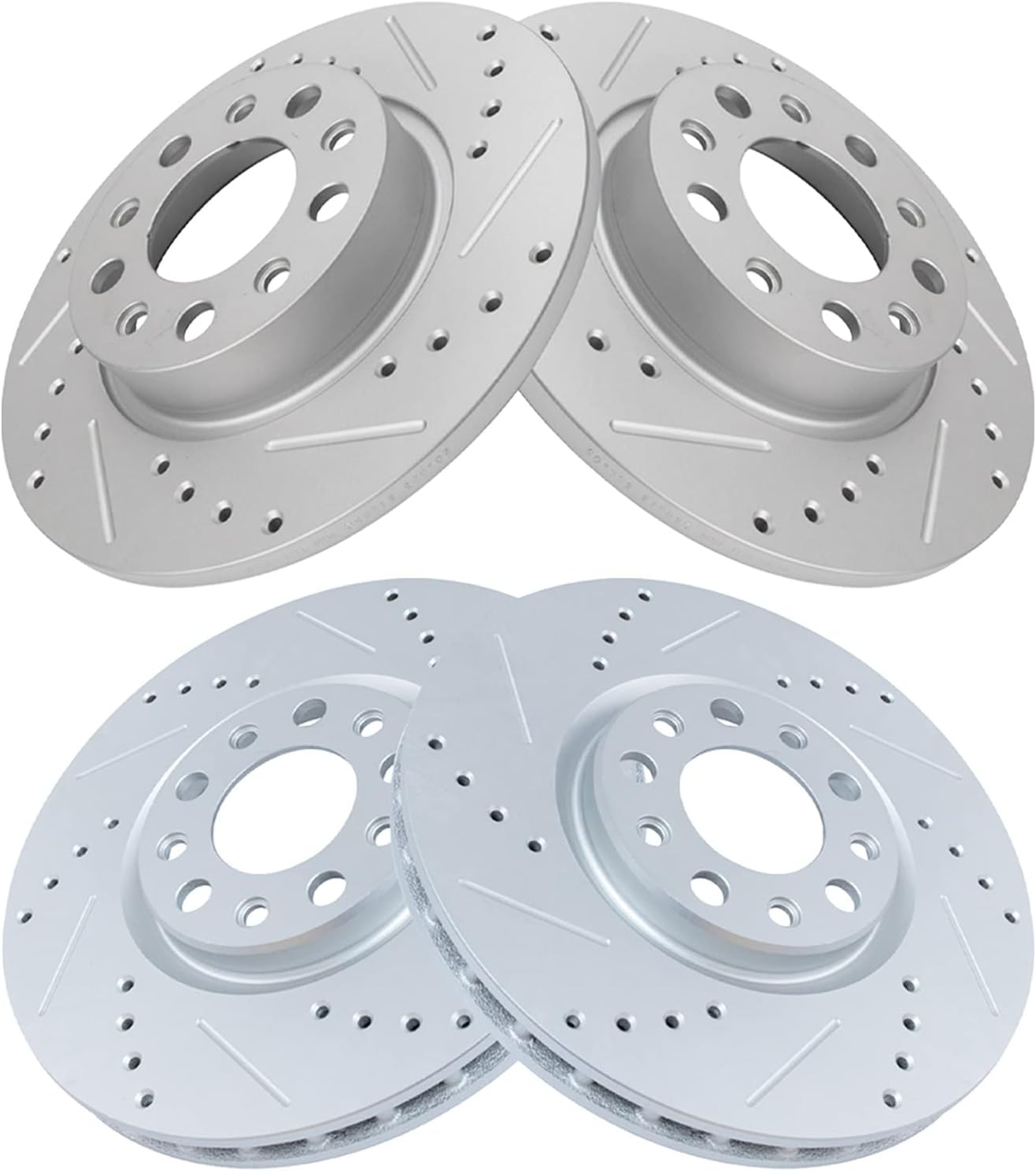 TRQ Performance Front and Rear Brake Rotor Set G Coated Drilled and Slotted Compatible with 2016-2023 Fiat 500X 2017-2022 Jeep Compass 2015-2023 Renegade