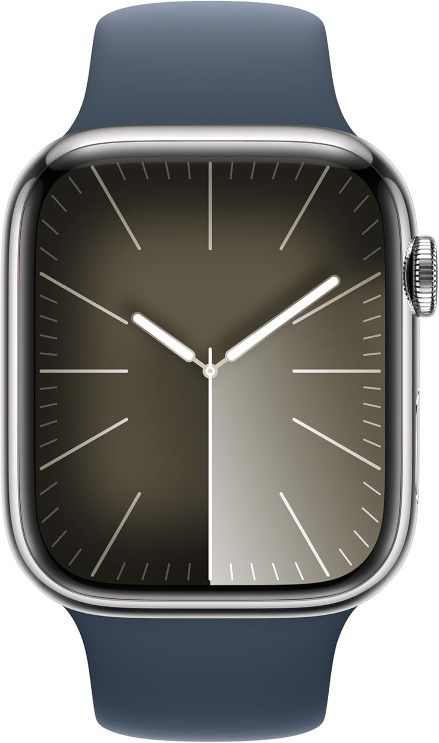 Apple Watch Series 9 [GPS + Cellular, 45mm] - Silver Stainless Steel Case with Storm Blue Sport Band, M/L (Renewed Premium)