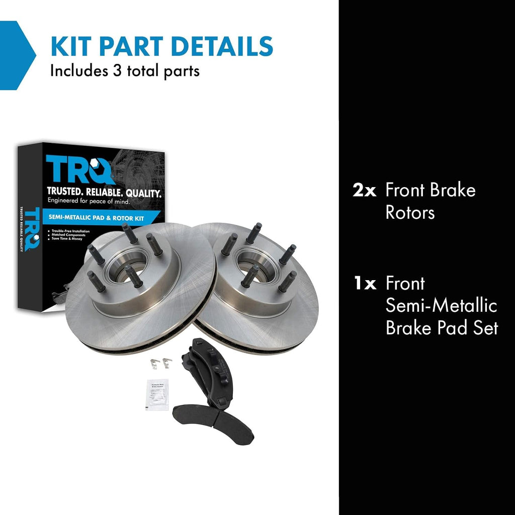 TRQ Front Semi Metallic Brake Pad and Rotor Set Compatible with 86-88 Ford Bronco II 4WD 89-90 with 276mm Diameter Front Rotors 89 Ranger with