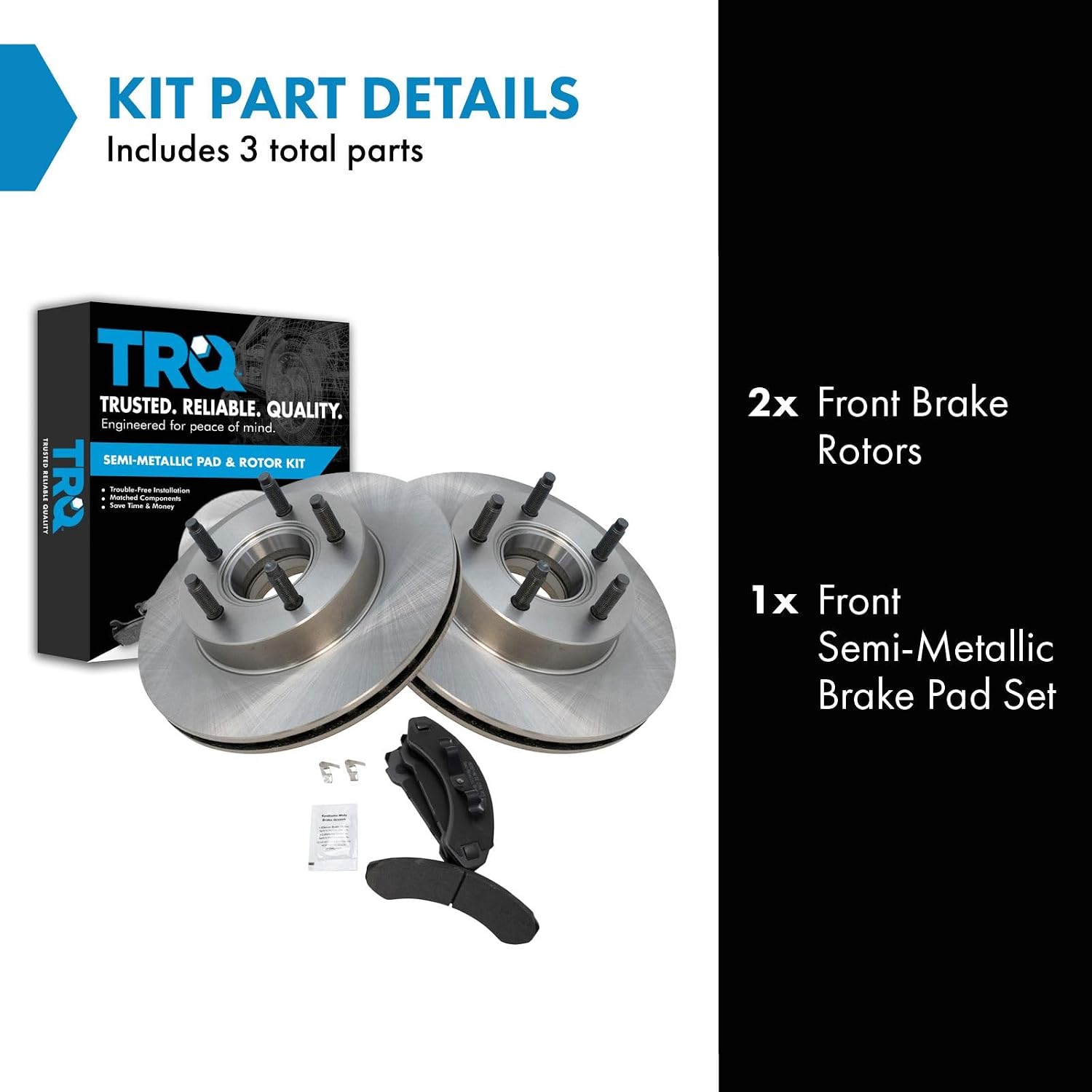 TRQ Front Semi Metallic Brake Pad and Rotor Set Compatible with 86-88 Ford Bronco II 4WD 89-90 with 276mm Diameter Front Rotors 89 Ranger with