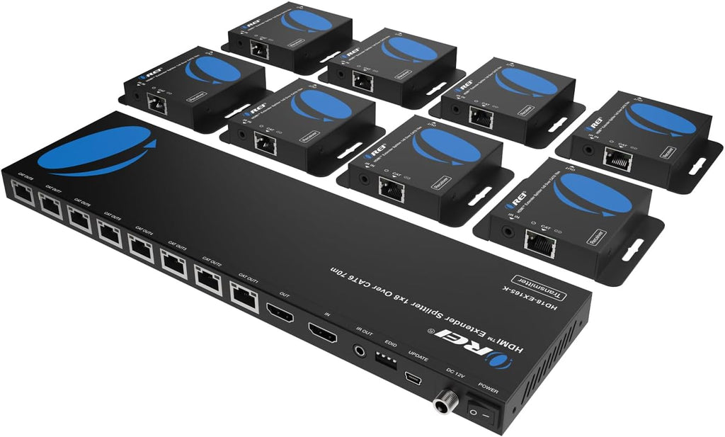 OREI 4K 1x8 HDMI Extender Splitter Multiple Over CAT 6/7 Cable with EDID management - 4K@30Hz upto 165ft and 1080p@60Hz upto 230ft- Loop Out