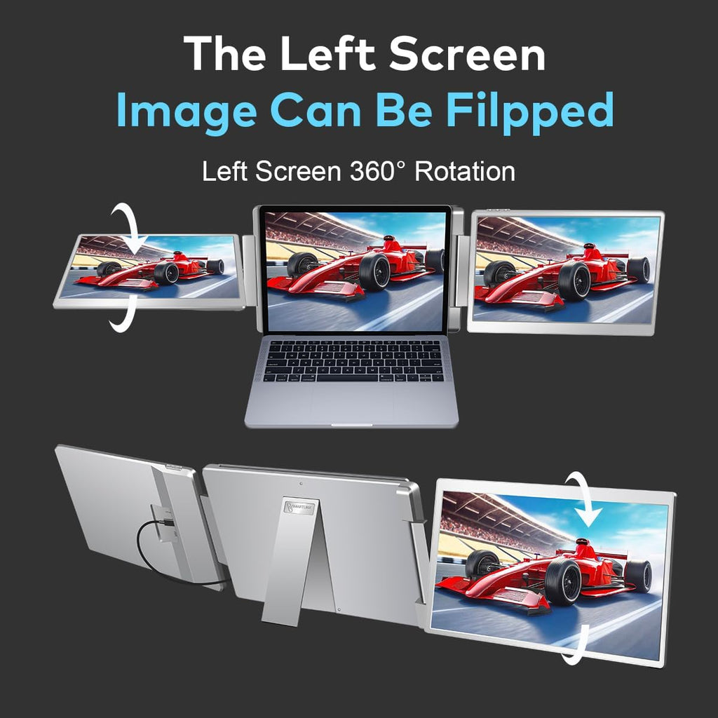 Triple Display Laptop Monitor Bundle – 16' QHD + 15.6' FHD Screen Extenders, Detachable Dual Monitors for 12-18.5' Laptops – Plug & Play, Works with Windows/Mac/Android/Chrome/PS
