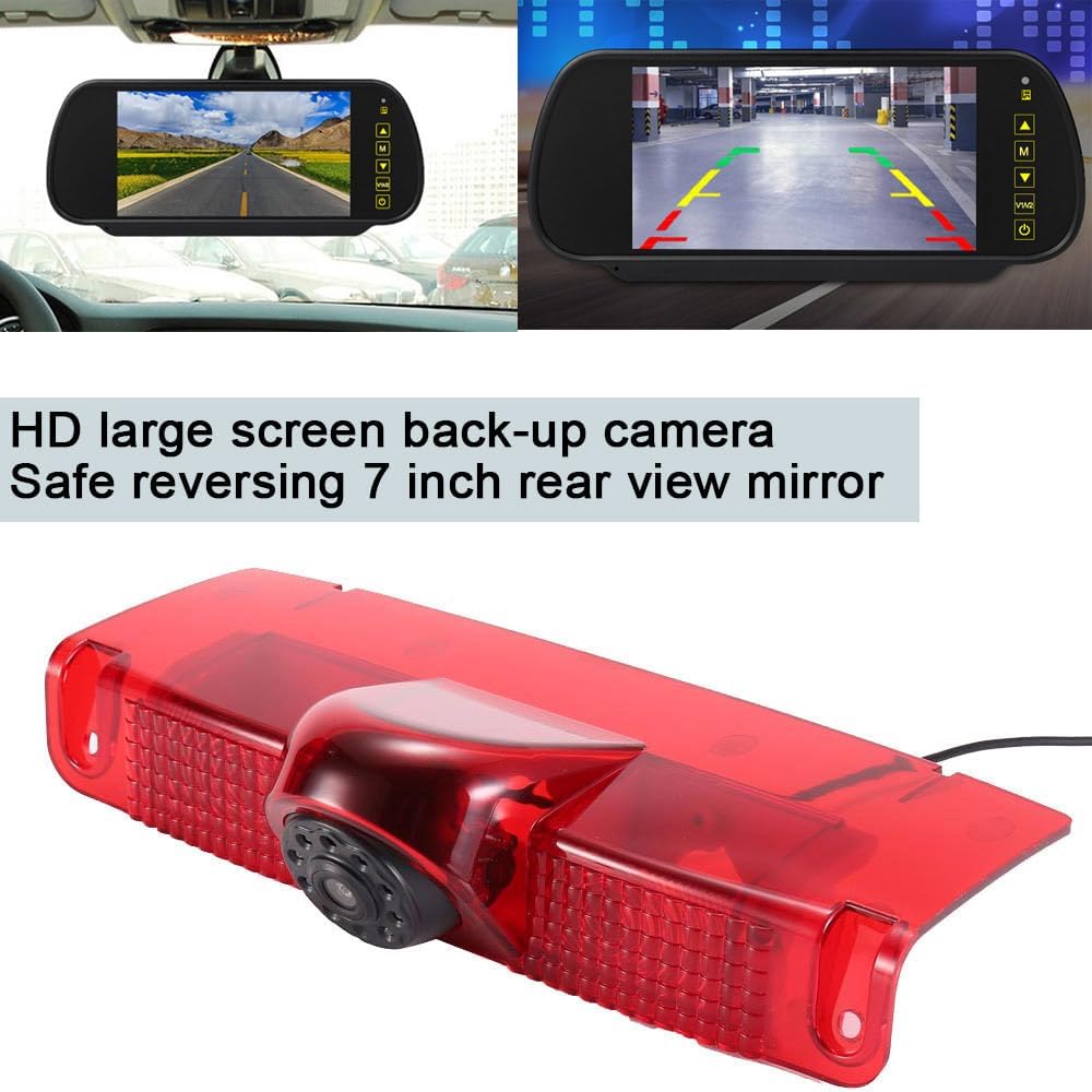 Car Third Roof Top Mount Brake Lamp Light Rear View Reverse Parking Camera,Replacement for Chevrolet Express GMC Chevy Savana Exporer Vans Cargo Van 2003-2018(with 7 inch Rear View Mirror)
