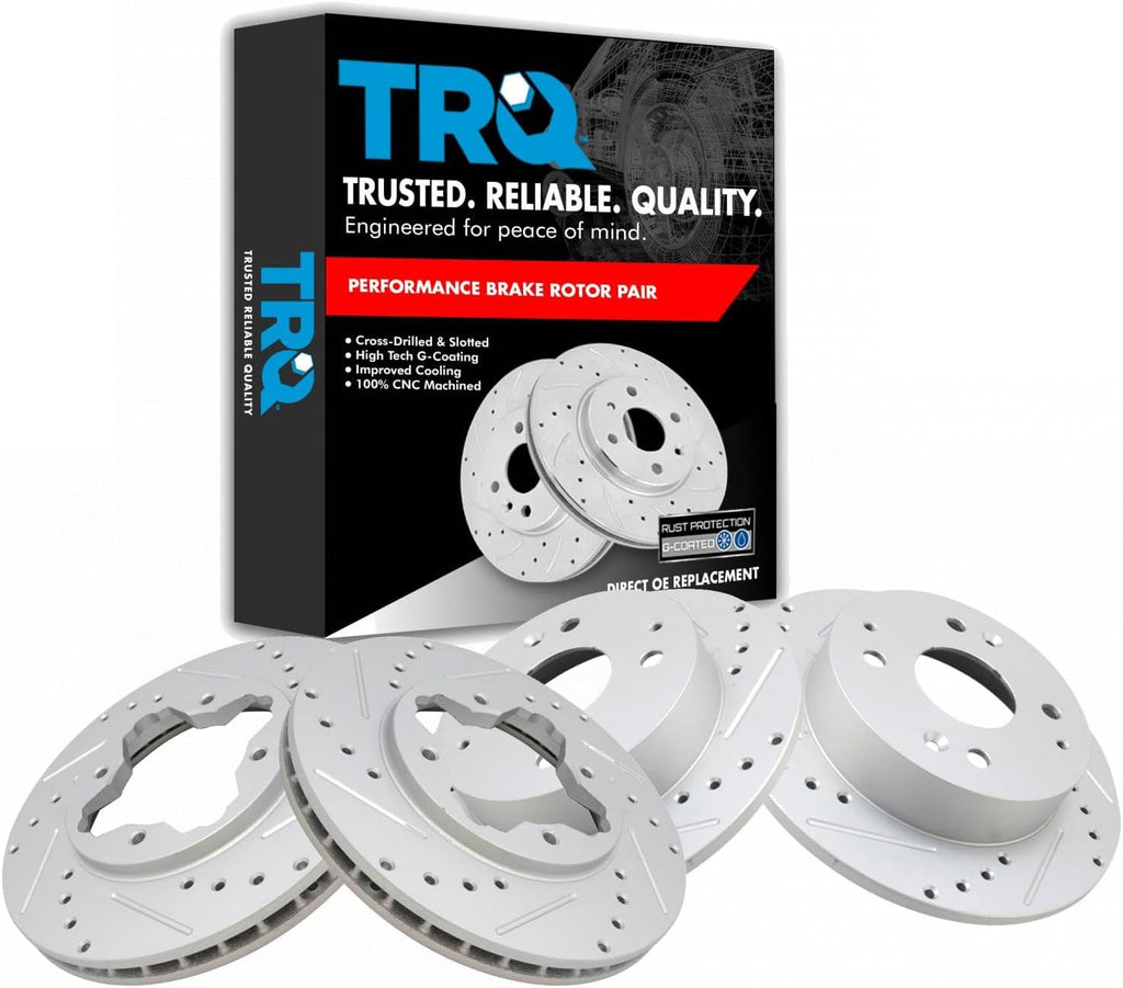 TRQ Performance Front and Rear Brake Rotor Set G Coated Drilled and Slotted Compatible with 1997 Acura CL 1991-1997 Honda Accord