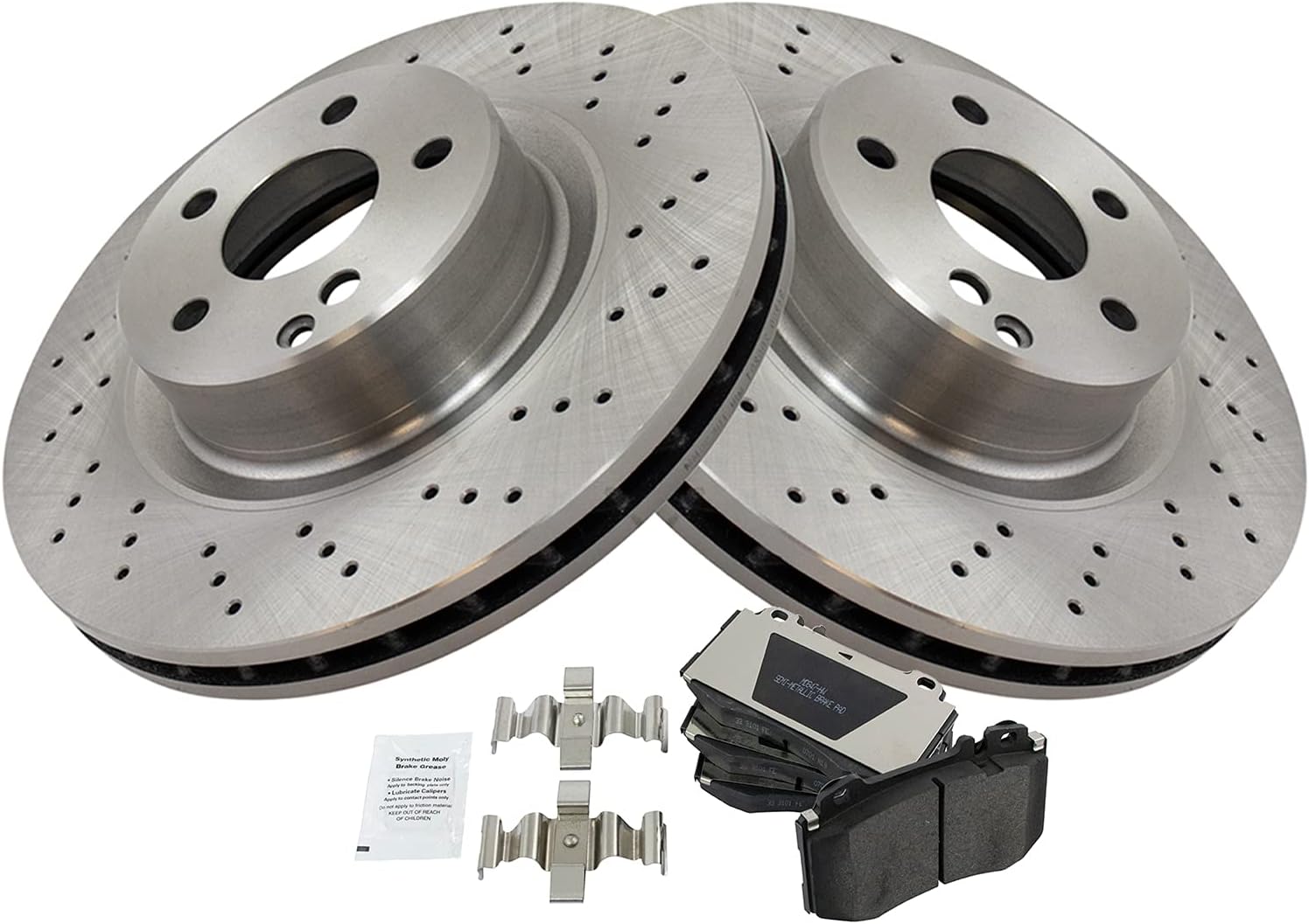 TRQ Front Brake Pad and Rotor Set Semi Metallic Vented Rotors Compatible with 2000-2002 Mercedes-Benz CL500 2000-2003 S430 S500