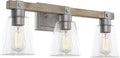 Kira Home Asher 23' 3-Light Farmhouse Vanity Light with Clear Tapered Shades, Hand-Painted Wood Grain Metal Bathroom Light, Bleached Oak Wood and Galvanized Steel Finish
