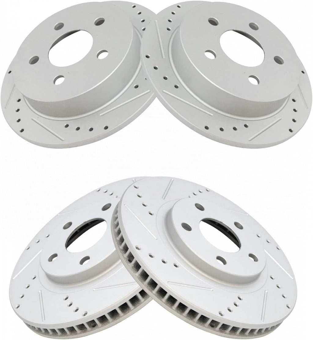 TRQ Performance Front and Rear Brake Rotor Set G Coated Drilled and Slotted Compatible with 2000-2005 Chevrolet Impala Monte Carlo 1998-1999 Oldsmobile Intrigue